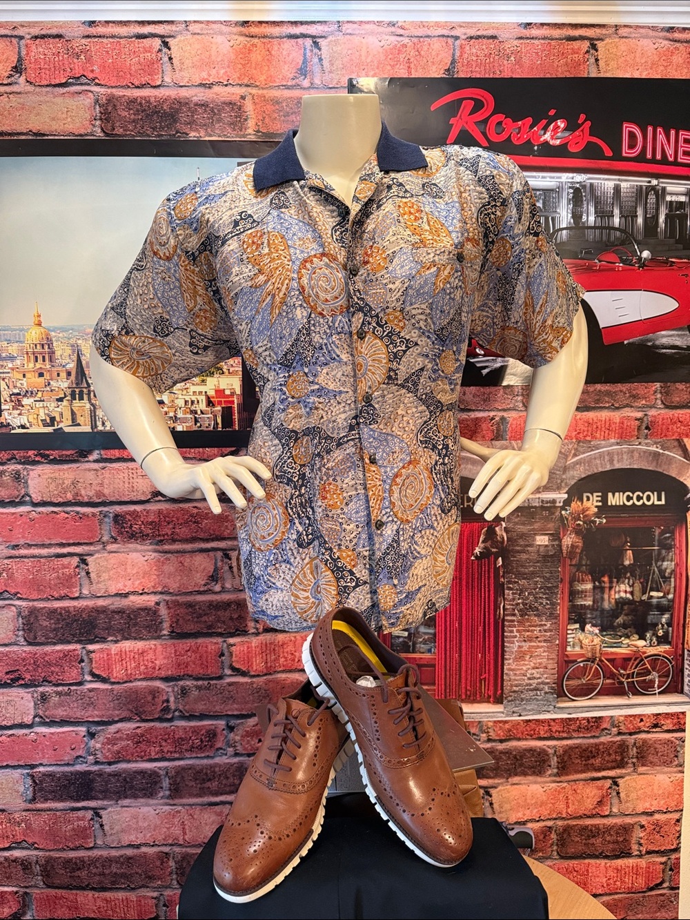 SUMMA Silk Shirt in Navy and Gold Paisley Print